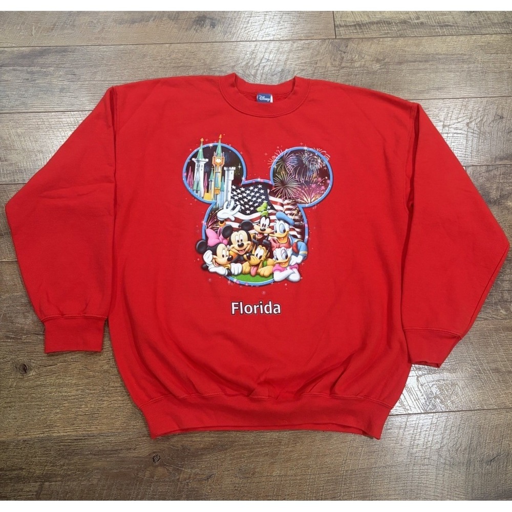 Vintage Disney World Florida Graphic Crewneck‎ Sweatshirt Red XL Mickey Mouse